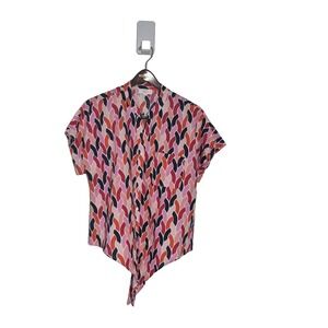 Charter Club Luxury Top L Multicolor Linen Blend V-Neck Tie waist Sail Away NEW